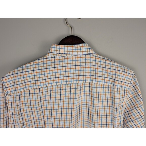 Johnston & Murphy Button Down Shirt Men's M Plaid Orange Blue Long Sleeve Preppy - Picture 8 of 12